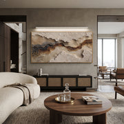 "Weathered Nested Current Relief" - Modern Heavy Impasto Abstract Textured Artwork | White & Grey Palette Knife Painting | Luxury Horizontal Wall Art #Q 422