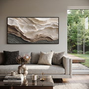 "Stratified Hushed Swell Relief" - Modern Heavy Impasto Abstract Textured Artwork | White & Grey Palette Knife Painting | Luxury Horizontal Wall Art #Q 423