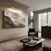 "Stratified Hushed Swell Relief" - Modern Heavy Impasto Abstract Textured Artwork | White & Grey Palette Knife Painting | Luxury Horizontal Wall Art #Q 423