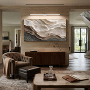 "Stratified Hushed Swell Relief" - Modern Heavy Impasto Abstract Textured Artwork | White & Grey Palette Knife Painting | Luxury Horizontal Wall Art #Q 423