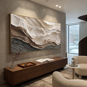 "Stratified Hushed Swell Relief" - Modern Heavy Impasto Abstract Textured Artwork | White & Grey Palette Knife Painting | Luxury Horizontal Wall Art #Q 423