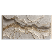 "Clouded Open Ravine Relief" - Modern Heavy Impasto Abstract Textured Artwork | White & Grey Palette Knife Painting | Luxury Horizontal Wall Art #Q 424
