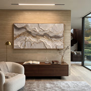 "Clouded Open Ravine Relief" - Modern Heavy Impasto Abstract Textured Artwork | White & Grey Palette Knife Painting | Luxury Horizontal Wall Art #Q 424