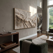 "Rippled Gentle Fold Relief" - Modern Heavy Impasto Abstract Textured Artwork | White & Grey Palette Knife Painting | Luxury Horizontal Wall Art #Q 425