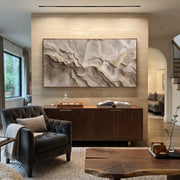 "Rippled Gentle Fold Relief" - Modern Heavy Impasto Abstract Textured Artwork | White & Grey Palette Knife Painting | Luxury Horizontal Wall Art #Q 425
