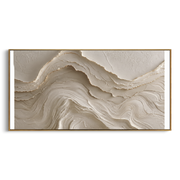 "Fanned Fine Terrace Relief" - Modern Heavy Impasto Abstract Textured Artwork | White & Grey Palette Knife Painting | Luxury Horizontal Wall Art #Q 426