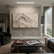 "Fanned Fine Terrace Relief" - Modern Heavy Impasto Abstract Textured Artwork | White & Grey Palette Knife Painting | Luxury Horizontal Wall Art #Q 426