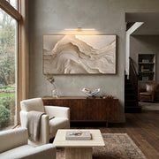 "Fanned Fine Terrace Relief" - Modern Heavy Impasto Abstract Textured Artwork | White & Grey Palette Knife Painting | Luxury Horizontal Wall Art #Q 426