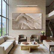 "Fanned Fine Terrace Relief" - Modern Heavy Impasto Abstract Textured Artwork | White & Grey Palette Knife Painting | Luxury Horizontal Wall Art #Q 426