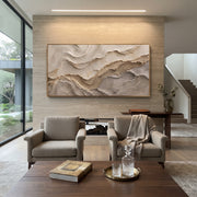 "Crescent Narrow Channel Relief" - Modern Heavy Impasto Abstract Textured Artwork | White & Grey Palette Knife Painting | Luxury Horizontal Wall Art #Q 427