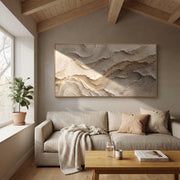 "Crescent Narrow Channel Relief" - Modern Heavy Impasto Abstract Textured Artwork | White & Grey Palette Knife Painting | Luxury Horizontal Wall Art #Q 427
