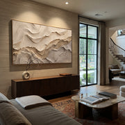 "Crescent Narrow Channel Relief" - Modern Heavy Impasto Abstract Textured Artwork | White & Grey Palette Knife Painting | Luxury Horizontal Wall Art #Q 427