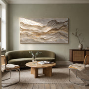 "Arc Broad Flow Relief" - Modern Heavy Impasto Abstract Textured Artwork | White & Grey Palette Knife Painting | Luxury Horizontal Wall Art #Q 428