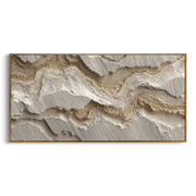 "Channel Deep Strata Relief" - Modern Heavy Impasto Abstract Textured Artwork | Black & White Palette Knife Painting | Luxury Horizontal Wall Art #Q 429
