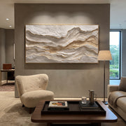 "Channel Deep Strata Relief" - Modern Heavy Impasto Abstract Textured Artwork | Black & White Palette Knife Painting | Luxury Horizontal Wall Art #Q 429
