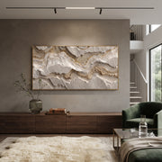 "Channel Deep Strata Relief" - Modern Heavy Impasto Abstract Textured Artwork | Black & White Palette Knife Painting | Luxury Horizontal Wall Art #Q 429