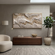 "Channel Deep Strata Relief" - Modern Heavy Impasto Abstract Textured Artwork | Black & White Palette Knife Painting | Luxury Horizontal Wall Art #Q 429