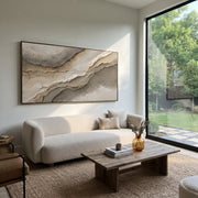 "Creek Silver Ridge Relief" - Modern Heavy Impasto Abstract Textured Artwork | Black & White Palette Knife Painting | Luxury Horizontal Wall Art #Q 430