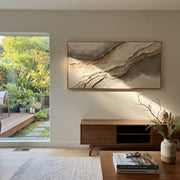 "Creek Silver Ridge Relief" - Modern Heavy Impasto Abstract Textured Artwork | Black & White Palette Knife Painting | Luxury Horizontal Wall Art #Q 430