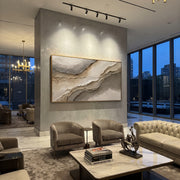 "Creek Silver Ridge Relief" - Modern Heavy Impasto Abstract Textured Artwork | Black & White Palette Knife Painting | Luxury Horizontal Wall Art #Q 430