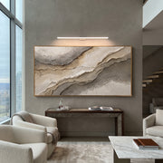 "Creek Silver Ridge Relief" - Modern Heavy Impasto Abstract Textured Artwork | Black & White Palette Knife Painting | Luxury Horizontal Wall Art #Q 430