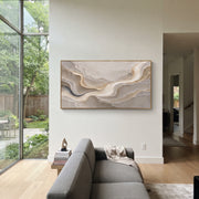 "Mesa Ashen Creek Relief" - Modern Heavy Impasto Abstract Textured Artwork | Black & White Palette Knife Painting | Luxury Horizontal Wall Art #Q 431