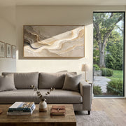 "Mesa Ashen Creek Relief" - Modern Heavy Impasto Abstract Textured Artwork | Black & White Palette Knife Painting | Luxury Horizontal Wall Art #Q 431