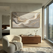 "Mesa Ashen Creek Relief" - Modern Heavy Impasto Abstract Textured Artwork | Black & White Palette Knife Painting | Luxury Horizontal Wall Art #Q 431