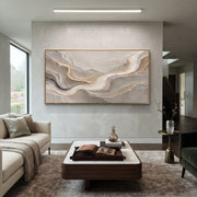 "Mesa Ashen Creek Relief" - Modern Heavy Impasto Abstract Textured Artwork | Black & White Palette Knife Painting | Luxury Horizontal Wall Art #Q 431