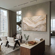 "Valley Blue Canyon Relief" - Modern Heavy Impasto Abstract Textured Artwork | Black & White Palette Knife Painting | Luxury Horizontal Wall Art #Q 432