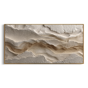 "Shore Azure Riverbed Relief" - Modern Heavy Impasto Abstract Textured Artwork | Black & White Palette Knife Painting | Luxury Horizontal Wall Art #Q 433