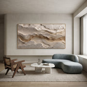 "Shore Azure Riverbed Relief" - Modern Heavy Impasto Abstract Textured Artwork | Black & White Palette Knife Painting | Luxury Horizontal Wall Art #Q 433