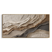 "Swell Bronze Current Relief" - Modern Heavy Impasto Abstract Textured Artwork | Black & White Palette Knife Painting | Luxury Horizontal Wall Art #Q 434