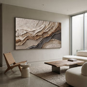 "Swell Bronze Current Relief" - Modern Heavy Impasto Abstract Textured Artwork | Black & White Palette Knife Painting | Luxury Horizontal Wall Art #Q 434