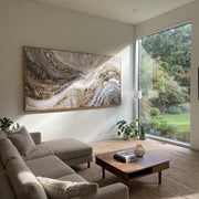 "Cascade Rust Fold Relief" - Modern Heavy Impasto Abstract Textured Artwork | Black & White Palette Knife Painting | Luxury Horizontal Wall Art #Q 435