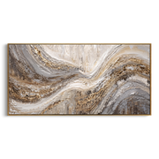 "Cascade Rust Fold Relief" - Modern Heavy Impasto Abstract Textured Artwork | Black & White Palette Knife Painting | Luxury Horizontal Wall Art #Q 435