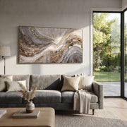"Cascade Rust Fold Relief" - Modern Heavy Impasto Abstract Textured Artwork | Black & White Palette Knife Painting | Luxury Horizontal Wall Art #Q 435