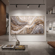 "Cascade Rust Fold Relief" - Modern Heavy Impasto Abstract Textured Artwork | Black & White Palette Knife Painting | Luxury Horizontal Wall Art #Q 435
