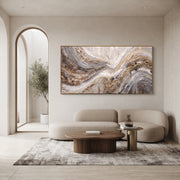 "Cascade Rust Fold Relief" - Modern Heavy Impasto Abstract Textured Artwork | Black & White Palette Knife Painting | Luxury Horizontal Wall Art #Q 435