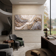 "Cascade Rust Fold Relief" - Modern Heavy Impasto Abstract Textured Artwork | Black & White Palette Knife Painting | Luxury Horizontal Wall Art #Q 435