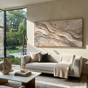 "Current Umber Valley Relief" - Modern Heavy Impasto Abstract Textured Artwork | Black & White Palette Knife Painting | Luxury Horizontal Wall Art #Q 436
