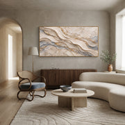 "Current Umber Valley Relief" - Modern Heavy Impasto Abstract Textured Artwork | Black & White Palette Knife Painting | Luxury Horizontal Wall Art #Q 436