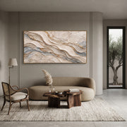 "Current Umber Valley Relief" - Modern Heavy Impasto Abstract Textured Artwork | Black & White Palette Knife Painting | Luxury Horizontal Wall Art #Q 436