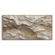 "Whisper Walnut Ribbon Relief" - Modern Heavy Impasto Abstract Textured Artwork | Black & White Palette Knife Painting | Luxury Horizontal Wall Art #Q 437