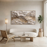 "Whisper Walnut Ribbon Relief" - Modern Heavy Impasto Abstract Textured Artwork | Black & White Palette Knife Painting | Luxury Horizontal Wall Art #Q 437