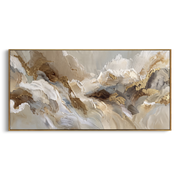 "Hearth Cocoa Strata Ribbon Relief" - Modern Heavy Impasto Abstract Textured Artwork | White & Black Palette Knife Painting | Luxury Horizontal Wall Art #Q 438