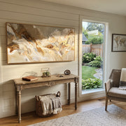 "Hearth Cocoa Strata Ribbon Relief" - Modern Heavy Impasto Abstract Textured Artwork | White & Black Palette Knife Painting | Luxury Horizontal Wall Art #Q 438