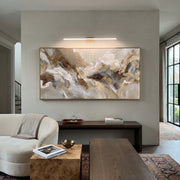 "Hearth Cocoa Strata Ribbon Relief" - Modern Heavy Impasto Abstract Textured Artwork | White & Black Palette Knife Painting | Luxury Horizontal Wall Art #Q 438