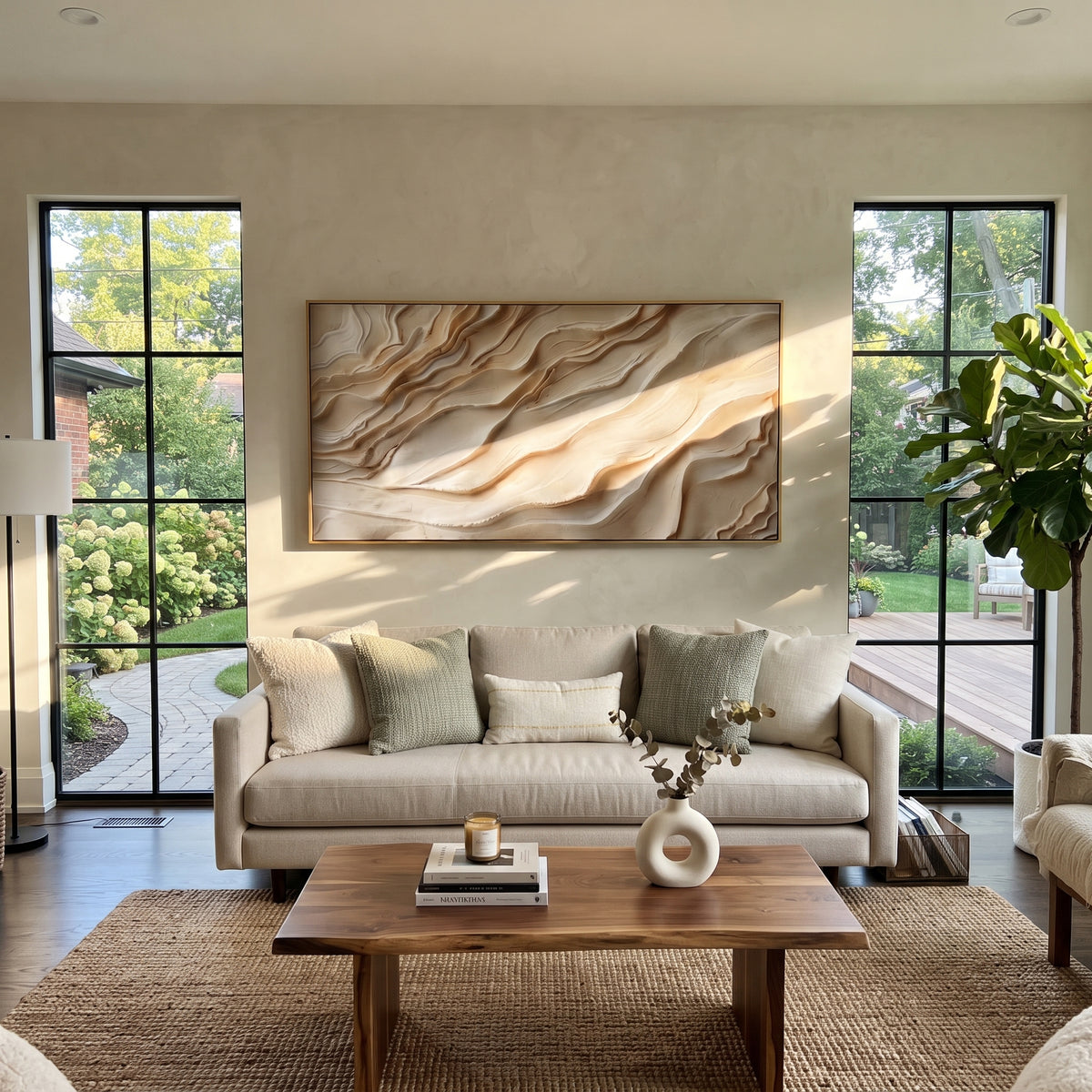 "Copper Smoke Terrace Ribbon Relief" - Modern Heavy Impasto Abstract Textured Artwork | White & Black Palette Knife Painting | Luxury Horizontal Wall Art #Q 439