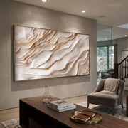 "Copper Smoke Terrace Ribbon Relief" - Modern Heavy Impasto Abstract Textured Artwork | White & Black Palette Knife Painting | Luxury Horizontal Wall Art #Q 439